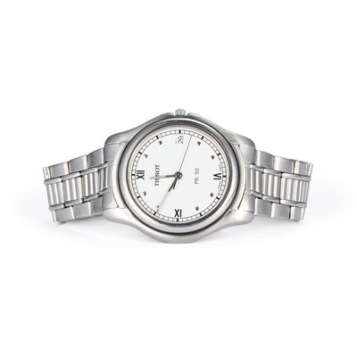 Lot 595 - A GENTS STEEL TISSOT BRACELET WATCH