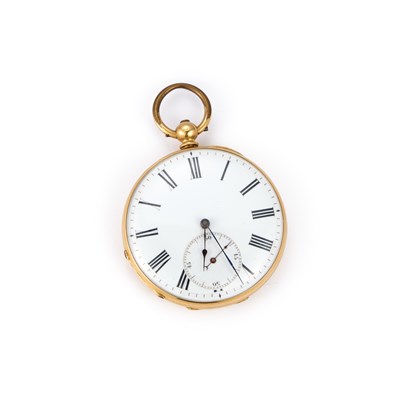 Lot 644 - AN 18K GOLD OPEN FACED POCKET WATCH