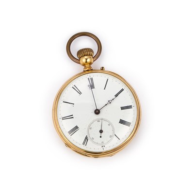 Lot 653 - AN 18CT GOLD OPEN FACED POCKET WATCH