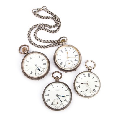 Lot 654 - A GROUP OF FOUR SILVER POCKET WATCHES