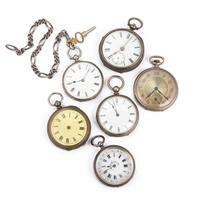 Lot 655 - A GROUP OF SIX SILVER POCKET WATCHES