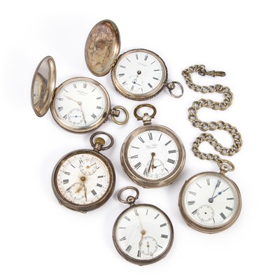 Lot 656 - A GROUP OF SIX SILVER POCKET WATCHES