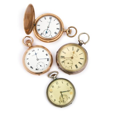 Lot 647 - TWO GOLD PLATED POCKET WATCHES AND TWO SILVER POCKET WATCHES