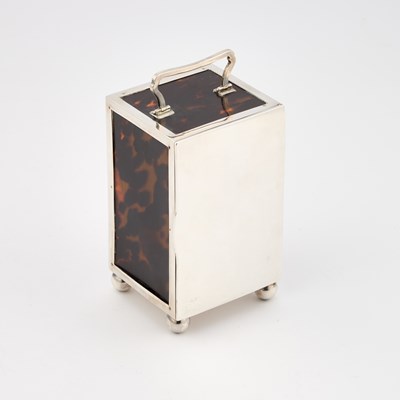 Lot 448 - A GEORGE V SILVER-MOUNTED TORTOISESHELL CARRIAGE CLOCK