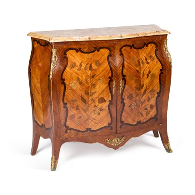 Lot 1105 - A 19TH CENTURY ORMOLU-MOUNTED, MARBLE-TOPPED AND MARQUETRY COMMODE