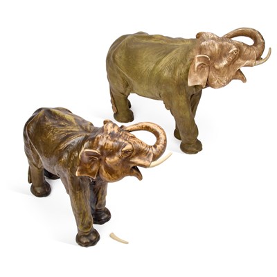 Lot 86 - A LARGE ROYAL DUX MODEL OF AN ELEPHANT, TOGETHER WITH ANOTHER LARGE ELEPHANT MODEL