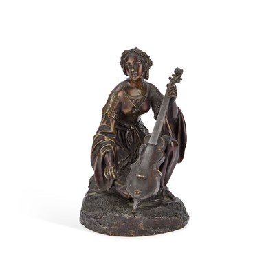 Lot 950 - THEODORE GECHTER (FRENCH, 1796-1844), A BRONZE FIGURE OF A MAIDEN PLAYING A CELLO