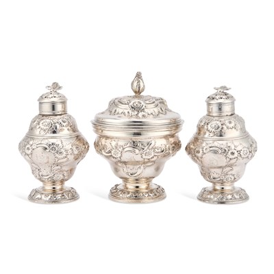 Lot 552 - A GEORGE II SILVER TEA CADDY SET