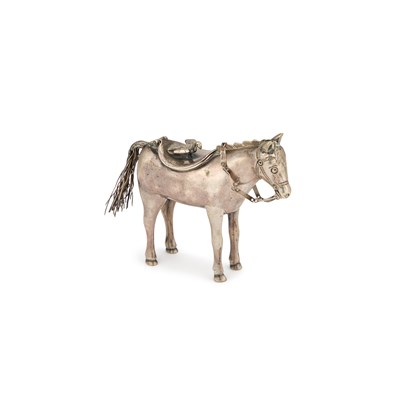 Lot 294 - AN UNUSUAL SILVERED METAL HORSE CREAMER