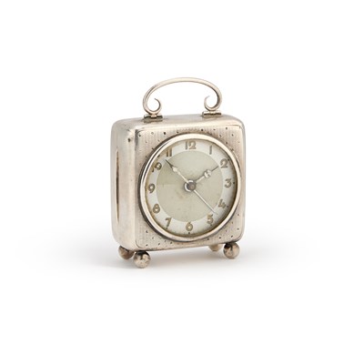 Lot 438 - A GEORGE V SILVER CARRIAGE CLOCK