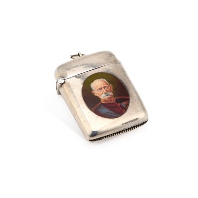 Lot 511 - A LATE VICTORIAN SILVER AND ENAMEL VESTA CASE