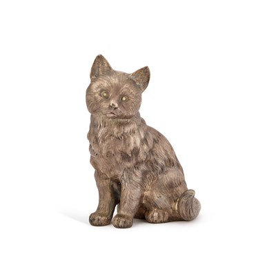 Lot 315 - A LARGE CONTINENTAL SILVER MODEL OF A CAT