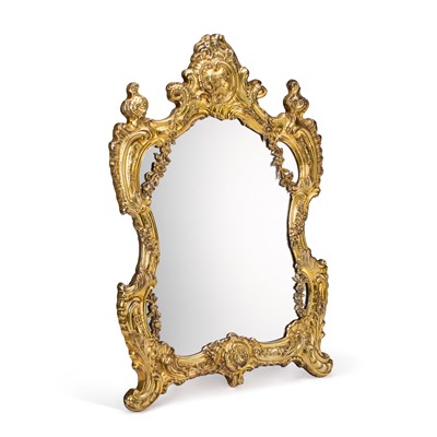 Lot 290 - AN 18TH CENTURY GERMAN ROCOCO SILVER-GILT DRESSING TABLE MIRROR