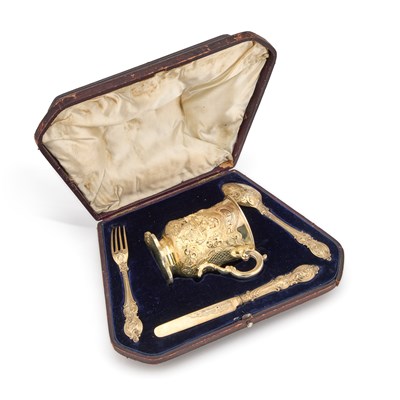 Lot 482 - A VICTORIAN SILVER-GILT CHRISTENING SET