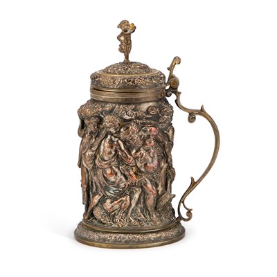 Lot 225 - A COPPER COPY AFTER A 17TH CENTURY IVORY TANKARD