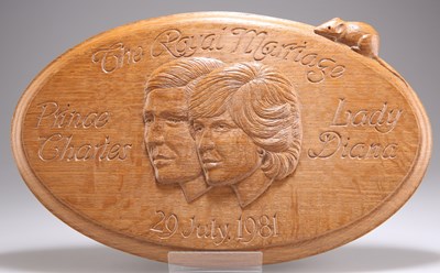 Lot 428 - ROBERT THOMPSON OF KILBURN, A ROYAL COMMEMORATIVE MOUSEMAN OAK WALL PLAQUE