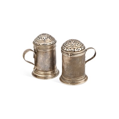 Lot 553 - A RARE NEAR PAIR OF GEORGE I SILVER KITCHEN PEPPERS