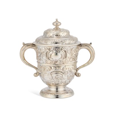 Lot 453 - A VICTORIAN SILVER TWO-HANDLED CUP AND COVER