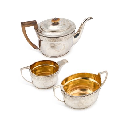 Lot 329 - A GEORGE III SCOTTISH SILVER THREE-PIECE TEA SERVICE