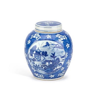 Lot 178 - A CHINESE BLUE AND WHITE PRUNUS GINGER JAR AND COVER