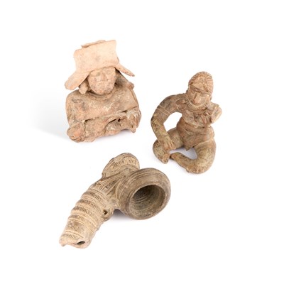 Lot 4 - THREE PRE-COLUMBIAN STYLE STONEWARE FIGURES