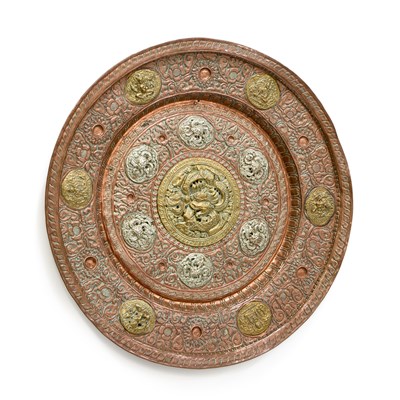 Lot 289 - A LARGE MIDDLE EASTERN MIXED METALS CHARGER