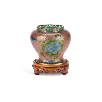 Lot 172 - A CHINESE PLIQUE-A-JOUR VASE ON WOODEN STAND