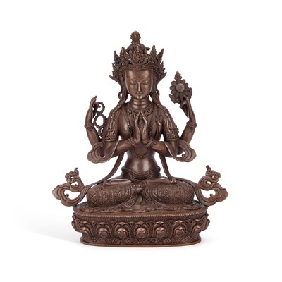 Lot 191 - A NEPALESE BRONZE FIGURE OF CHENREZIG