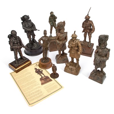 Lot 21 - A GROUP OF NINE BRONZED MILITARY FIGURES