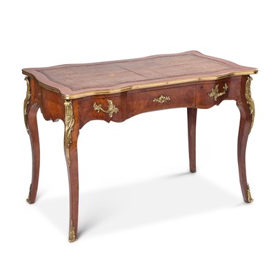 Lot 1076 - A FINE 19TH CENTURY ORMOLU-MOUNTED, LEATHER-INSET AND ROSEWOOD BUREAU PLAT