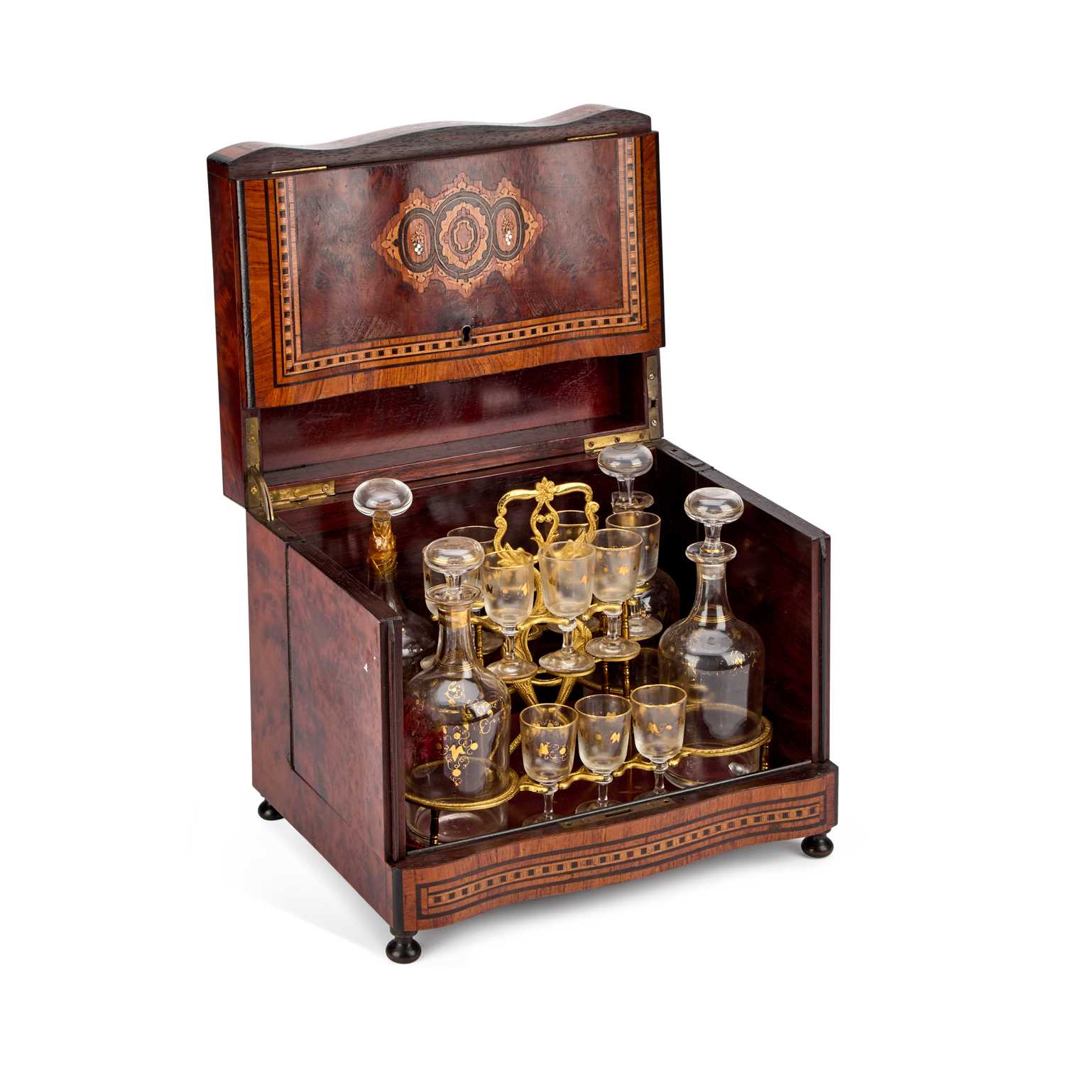 Lot 1141 - A NAPOLEON III INLAID AMBOYNA SERPENTINE DRINKS CABINET