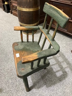 Lot 1130 - A PRIMITIVE PAINTED STICK-BACK CHAIR