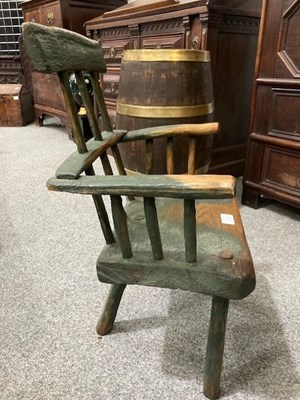 Lot 1130 - A PRIMITIVE PAINTED STICK-BACK CHAIR