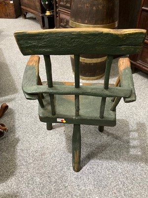 Lot 1130 - A PRIMITIVE PAINTED STICK-BACK CHAIR