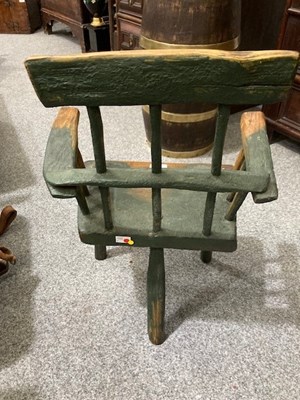 Lot 1130 - A PRIMITIVE PAINTED STICK-BACK CHAIR