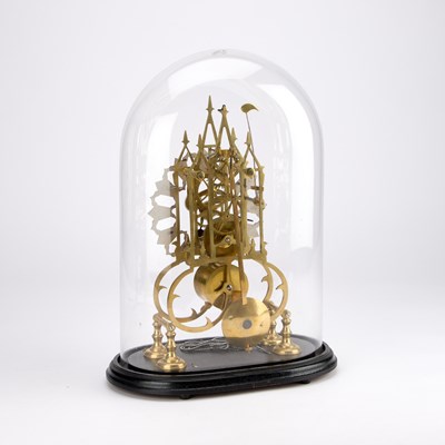 Lot 985 - A VICTORIAN BRASS SINGLE-FUSEE SKELETON CLOCK