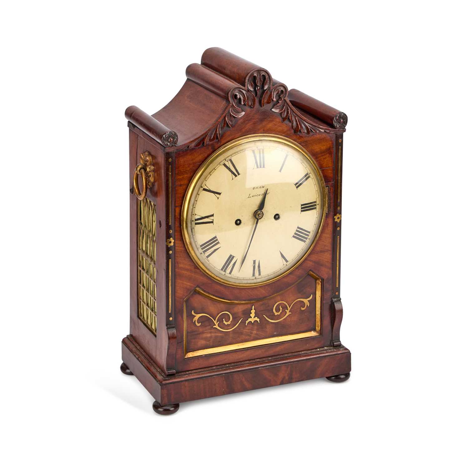 Lot 987 - A REGENCY BRASS-INLAID MAHOGANY DOUBLE-FUSEE BRACKET CLOCK