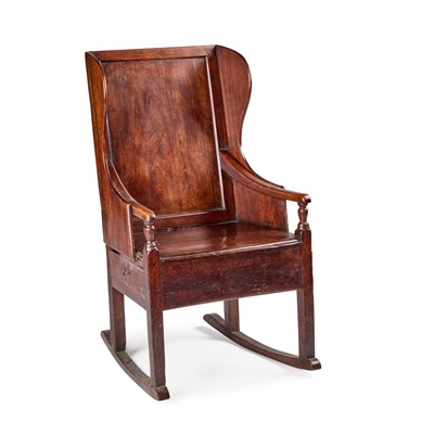 Lot 1010 - A GEORGE II FRUITWOOD AND ELM ROCKING LAMBING-TYPE CHAIR