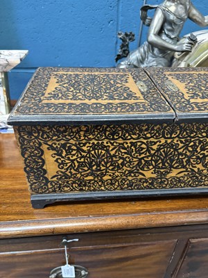 Lot 1144 - A LARGE 19TH CENTURY POKERWORK TEA CADDY