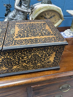 Lot 1144 - A LARGE 19TH CENTURY POKERWORK TEA CADDY