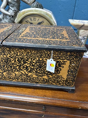 Lot 1144 - A LARGE 19TH CENTURY POKERWORK TEA CADDY