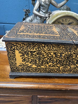 Lot 1144 - A LARGE 19TH CENTURY POKERWORK TEA CADDY