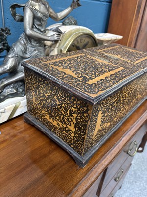 Lot 1144 - A LARGE 19TH CENTURY POKERWORK TEA CADDY