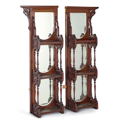 Lot 1134 - A PAIR OF VICTORIAN MAHOGANY WALL MIRRORS