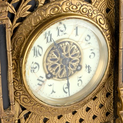 Lot 986 - A LATE 19TH CENTURY FRENCH BRASS-MOUNTED LACQUER AND SHIBAYAMA MANTEL CLOCK