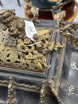 Lot 986 - A LATE 19TH CENTURY FRENCH BRASS-MOUNTED LACQUER AND SHIBAYAMA MANTEL CLOCK
