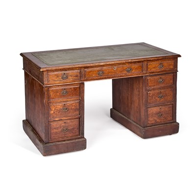 Lot 1031 - A LATE 19TH CENTURY OAK PEDESTAL DESK