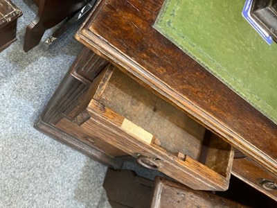 Lot 1031 - A LATE 19TH CENTURY OAK PEDESTAL DESK