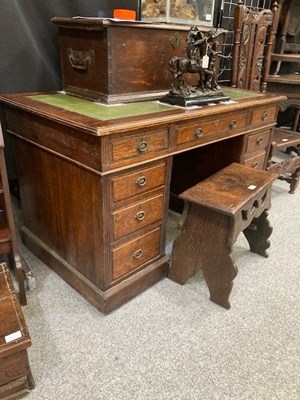 Lot 1031 - A LATE 19TH CENTURY OAK PEDESTAL DESK