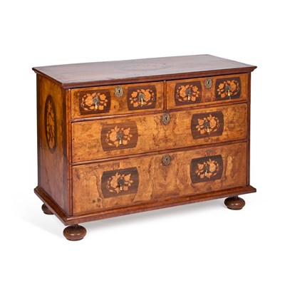 Lot 1103 - A WILLIAM AND MARY WALNUT AND MARQUETRY CHEST OF DRAWERS